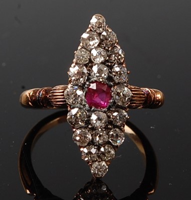 Lot 2223 - A late Victorian yellow and white metal, ruby...