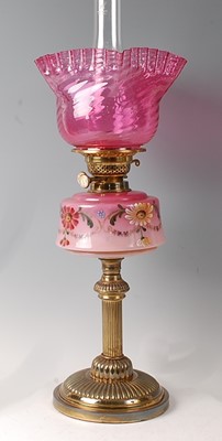 Lot 2323 - A Victorian lacquered brass and pink opaline...