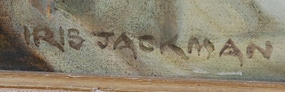 Lot 254 - Iris Jackman - Chrysanthemums in a jug, oil on...