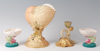 Lot 2042 - A Royal Worcester Nautilus shell, heightened...