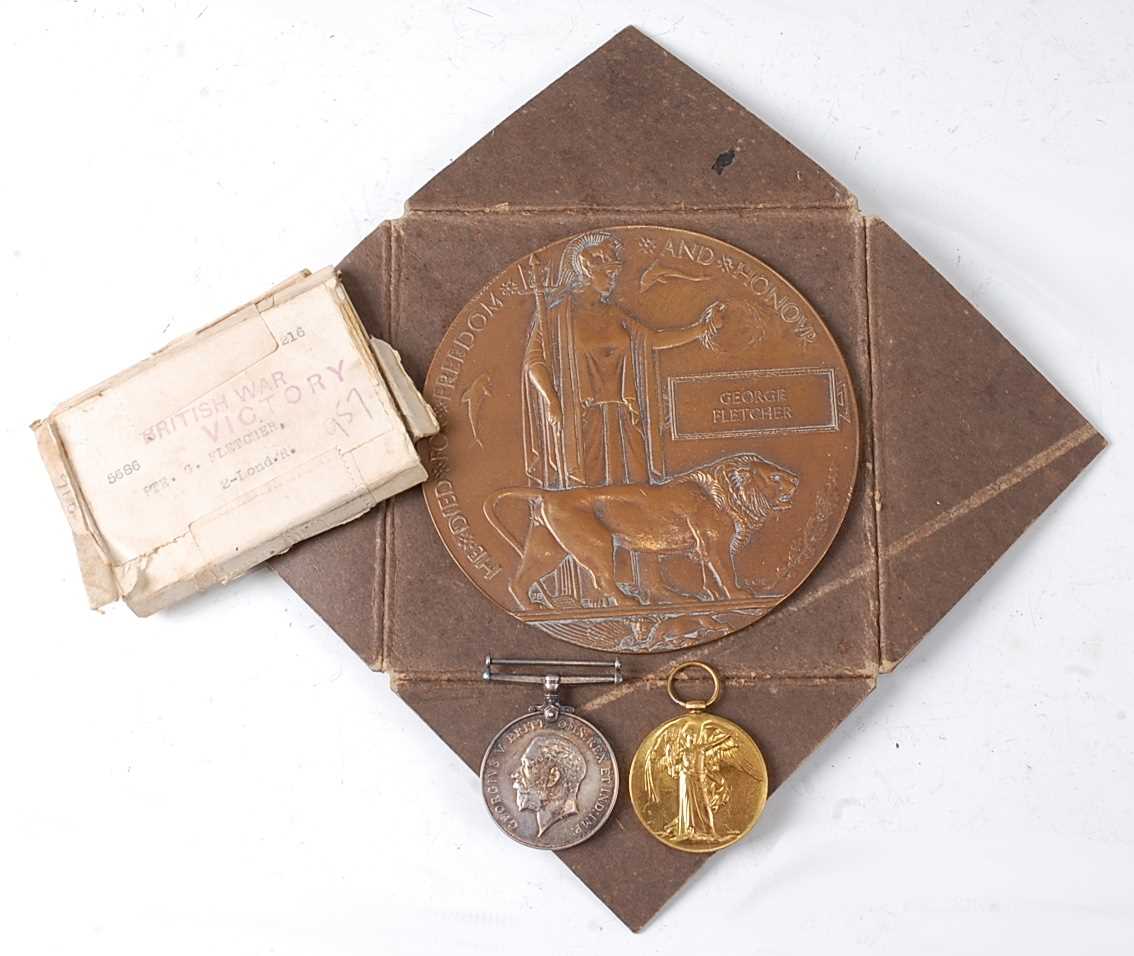 Lot 45 - A WW I Casualty group to include a bronze...