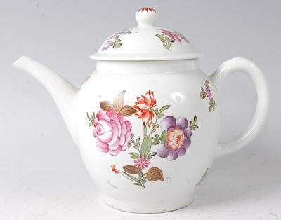 Lot 2057 - A Lowestoft porcelain teapot and cover, circa...