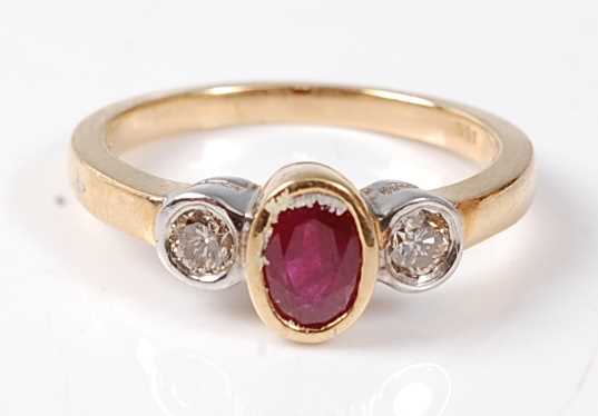 Lot 2503 - A yellow and white metal, ruby and diamond...
