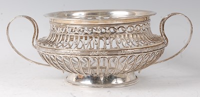 Lot 2138 - A George V pierced silver bowl, of squat...
