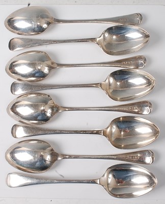 Lot 2163 - A set of eight George V silver tablespoons, in...