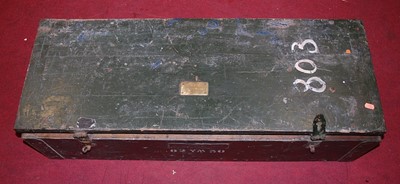 Lot 213 - A green painted oak military trunk, the...