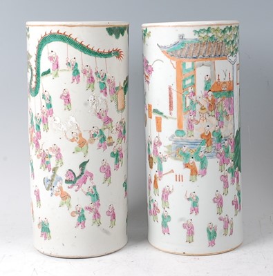Lot 2369 - A pair of Chinese famille rose cylindrical...