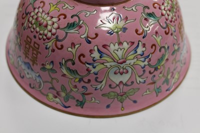 Lot 154 - A Chinese porcelain pink ground bowl, enamel...