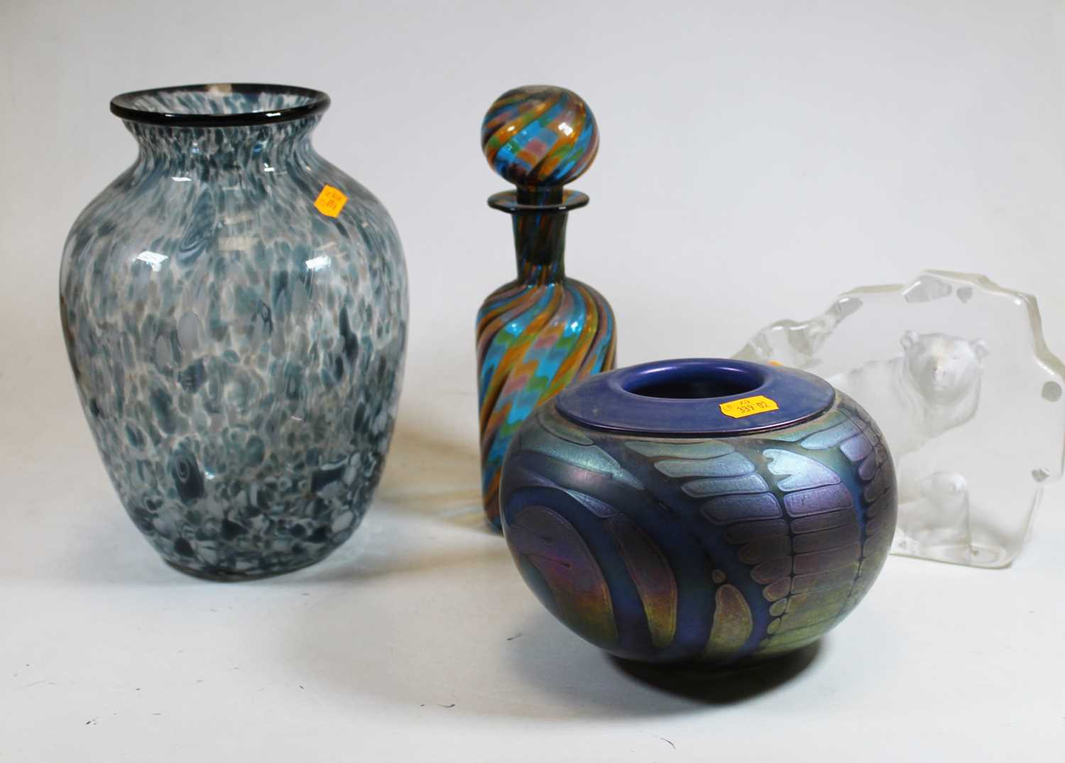 Lot 98 - A Loetz style iridescent glass vase, of squat...