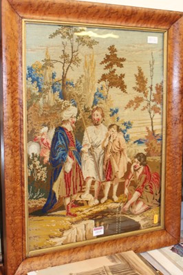 Lot 1019 - A 19th century woolwork panel, depicting a...