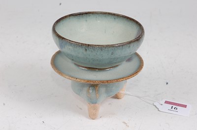 Lot 181 - A Chinese stoneware flambe style stem cup of...