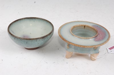 Lot 16 - A Chinese stoneware flambe style stem cup of...