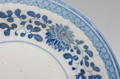Lot 21 - A Chinese export blue & white plate having...