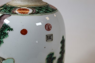 Lot 46 - A Chinese Famille Verte vase of slender ovoid...