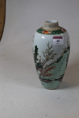 Lot 46 - A Chinese Famille Verte vase of slender ovoid...