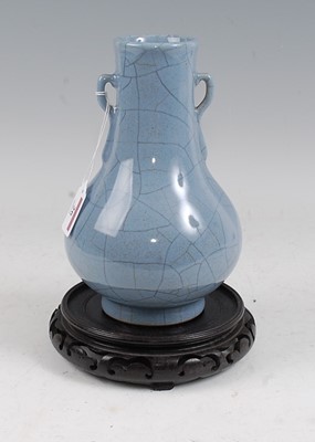 Lot 26 - A Chinese crackle glaze vase on blue ground...
