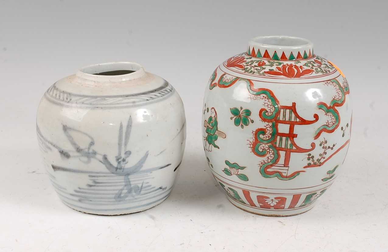 Lot 38 - A Chinese blue & white ginger jar of squat...