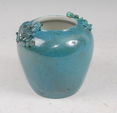 Lot 42 - A Chinese vase of squat baluster form on blue...