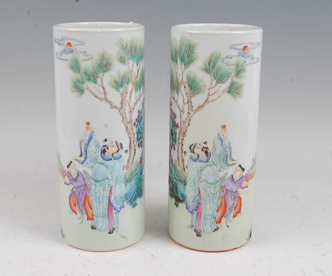 Lot 43 - A pair of Chinese vases each of cylindrical...