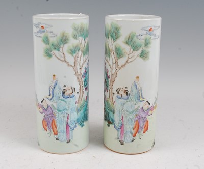 Lot 3 - A pair of Chinese vases each of cylindrical...