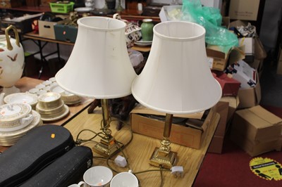 Lot 231 - A pair of brass Corinthian column table lamps,...