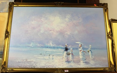 Lot 1011 - After Renoir - Beach scene, oil on canvas, 60...