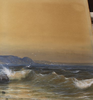 Lot 1014 - Circa 1900 school - Coastal scene with waves...