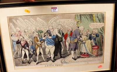 Lot 1039 - A Royal Salute - a George III satirical print...