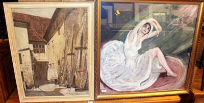 Lot 1061 - Harvey Klug - Timbered buildings, oil on...