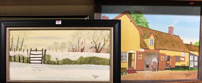 Lot 1064 - P.J. Sare - Winter scene, oil on board, signed...