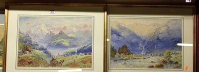 Lot 1070 - O.J. Way - Pair; Alpine scenes, watercolours,...