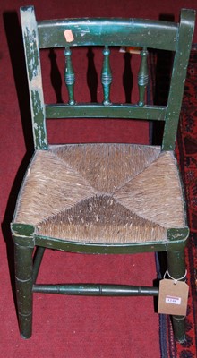 Lot 1248 - An early 20th century green painted rush seat...