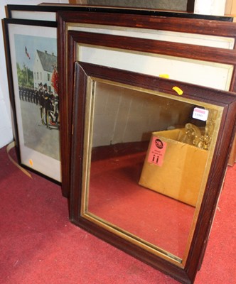 Lot 1080 - An oak framed wall mirror, two stagecoach...