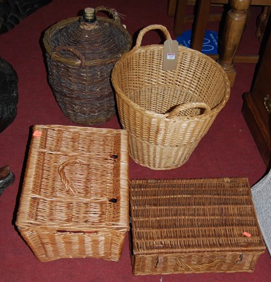 Lot 1330 - Wicker wares to include; two picnic baskets,...