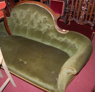 Lot 1370 - A mid-Victorian walnut framed and green dralon...