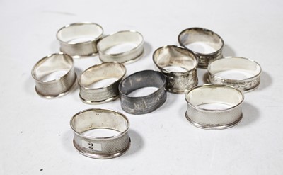 Lot 271 - Ten various silver napkin rings, to include...