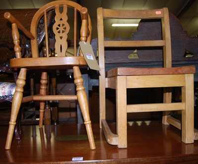 Lot 1453 - A child's beech panelled seat side chair,...