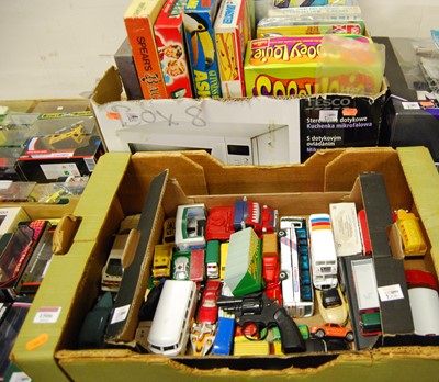 Lot 1506 - Two boxes of mixed toys, to include diecast,...