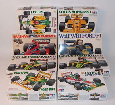 Lot 1217 - Eight various boxed Tamiya 1/20 scale Formula...