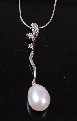 Lot 2514 - An 18ct white gold, cultured pearl and diamond...