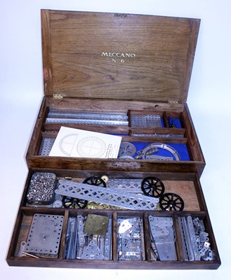 Lot 115 - Early Meccano No. 6 wooden chest containing...