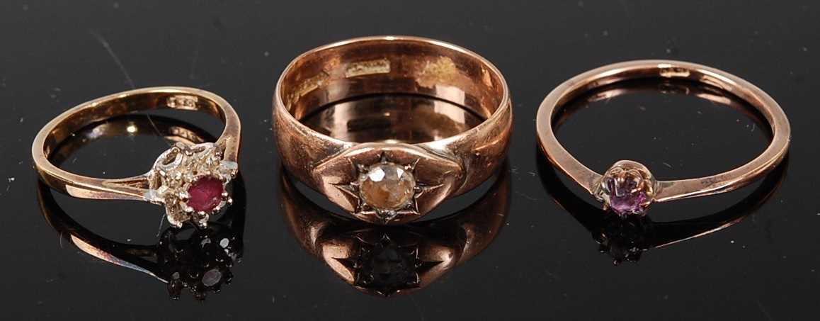 Lot 318 - Three rings, comprising; a 9ct yellow and...