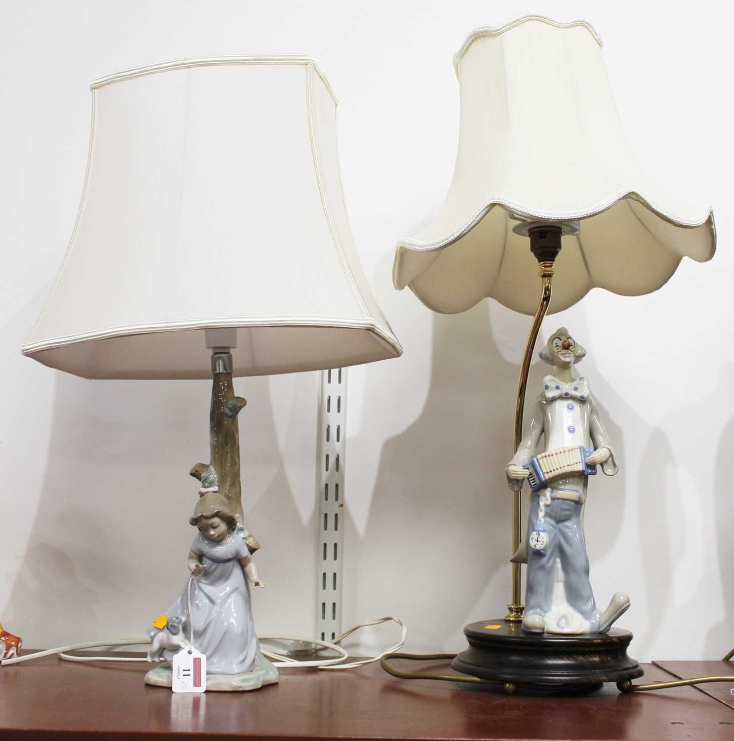 Lot 11 - A Nao Spanish porcelain lamp base in the form...