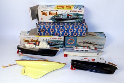 Lot 1057 - An HSI & Scalex Boats plastic clockwork and...
