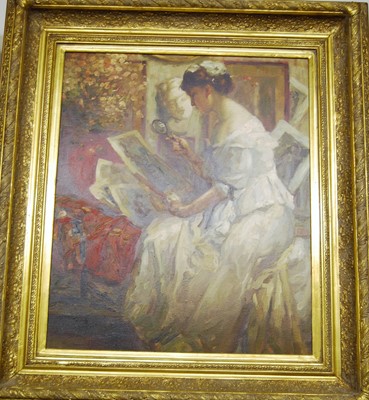 Lot 1010 - After Fernand Toussaint, Boudoir scene, oil on...