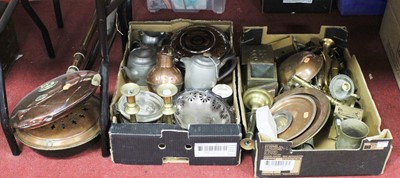 Lot 137 - Two boxes of miscellaneous metalware, to...