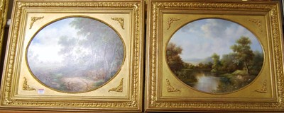 Lot 1013 - K Adams - Pair; River and Landscape scenes,...