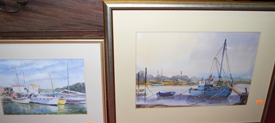 Lot 1032 - Frederick Brown - Boats at anchor, watercolour,...