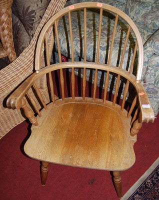 Lot 1176 - An elm seat and beech stickback Windsor chair,...