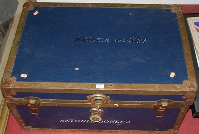 Lot 1064 - A metal bound travel trunk, annotated for...